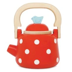 Le Toy Van Wooden Red Dotty Kettle With Detachable Lid