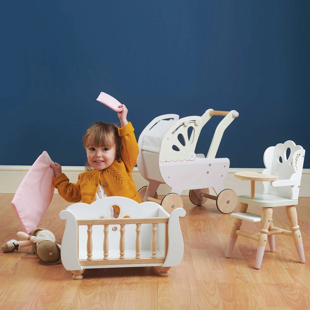 Le Toy Van Wooden Sleigh Doll Cot - Image 6