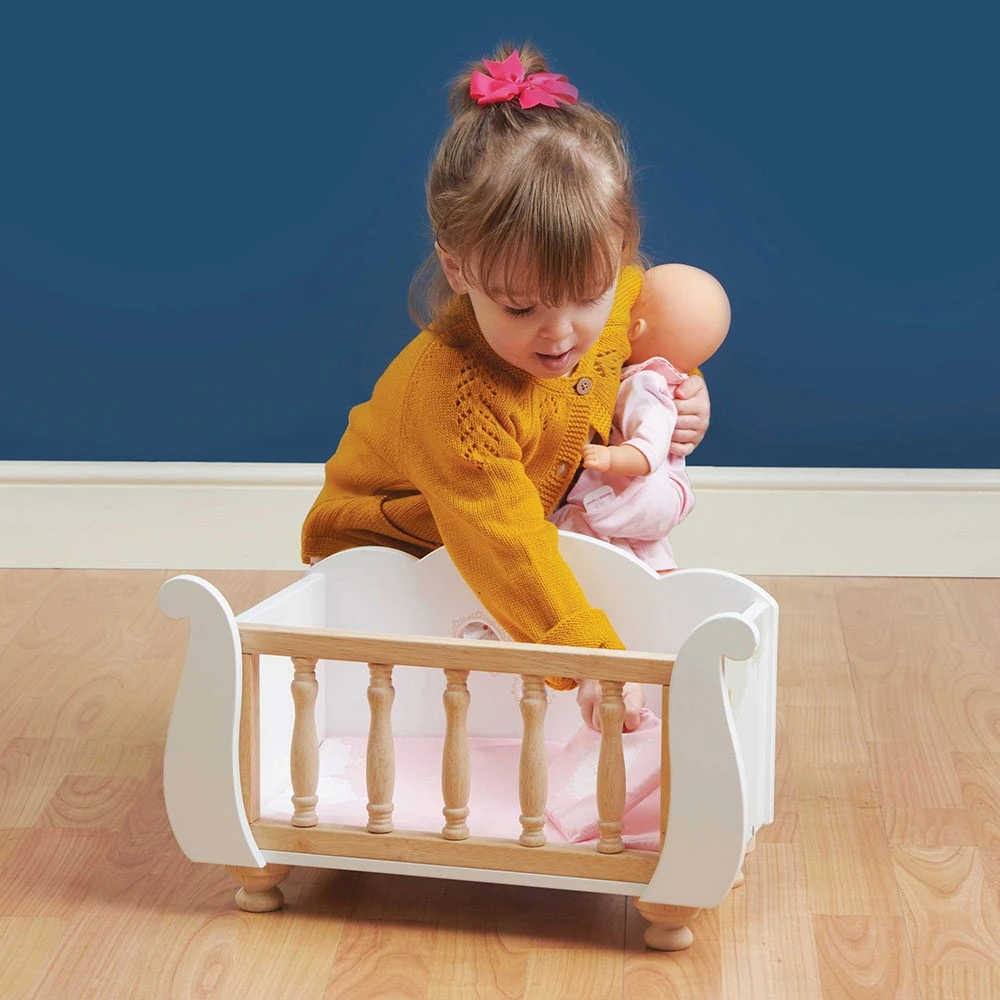 Le Toy Van Wooden Sleigh Doll Cot - Image 2