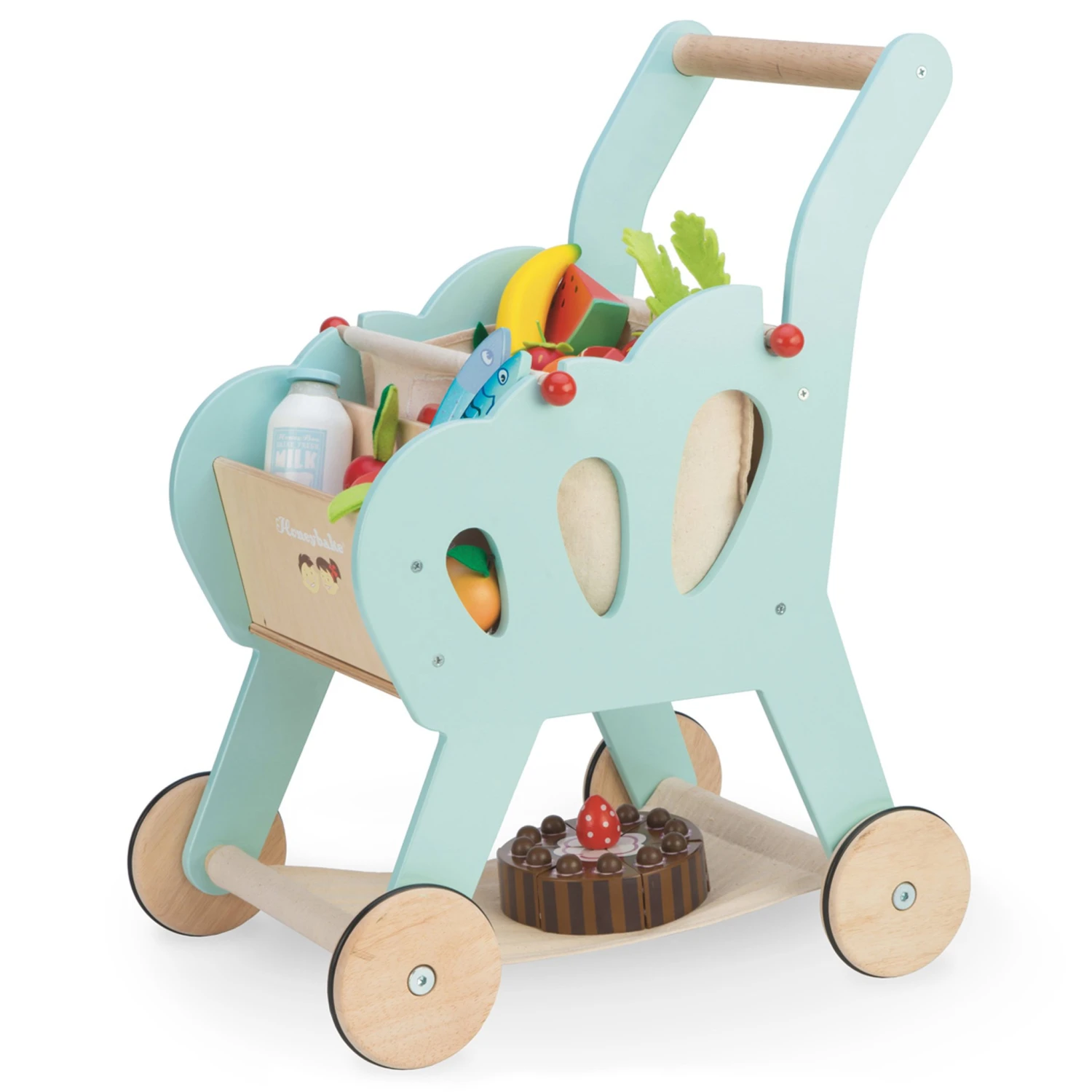 Le Toy Van Wooden Shopping Trolley And Cotton Bag