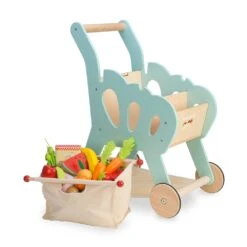Le Toy Van Wooden Honeybake Shopping Trolley With Fabric Bag